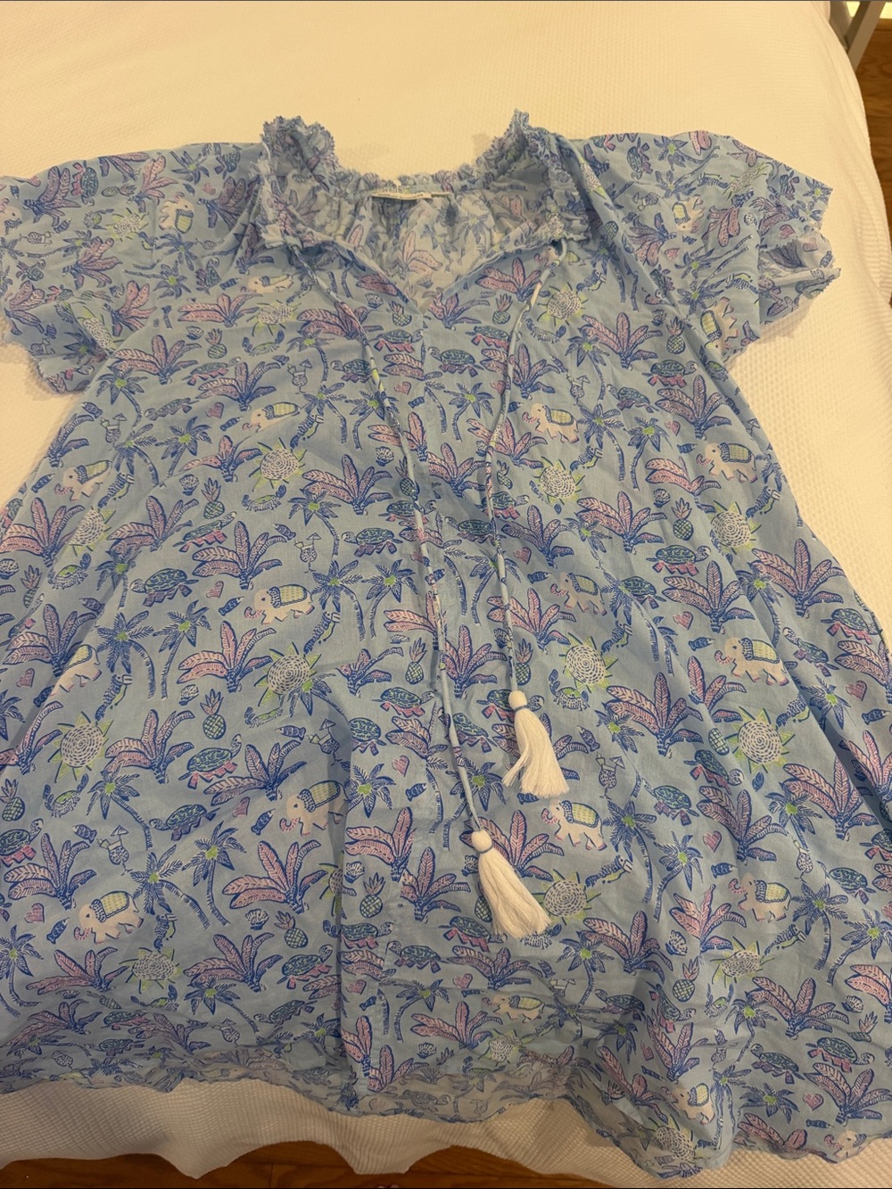Roller Rabbit Light Blue Tropical Tassel Tunic
